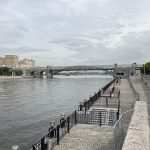 Long pedestrian bridge.